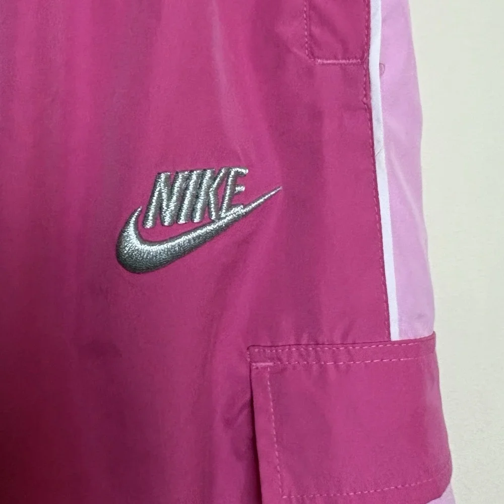 Vtg Y2K Nike Track Pants Logo Size 6 Kids Pink Cargo Mesh Lined